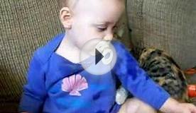 Cat Nursing on Sleepy Baby